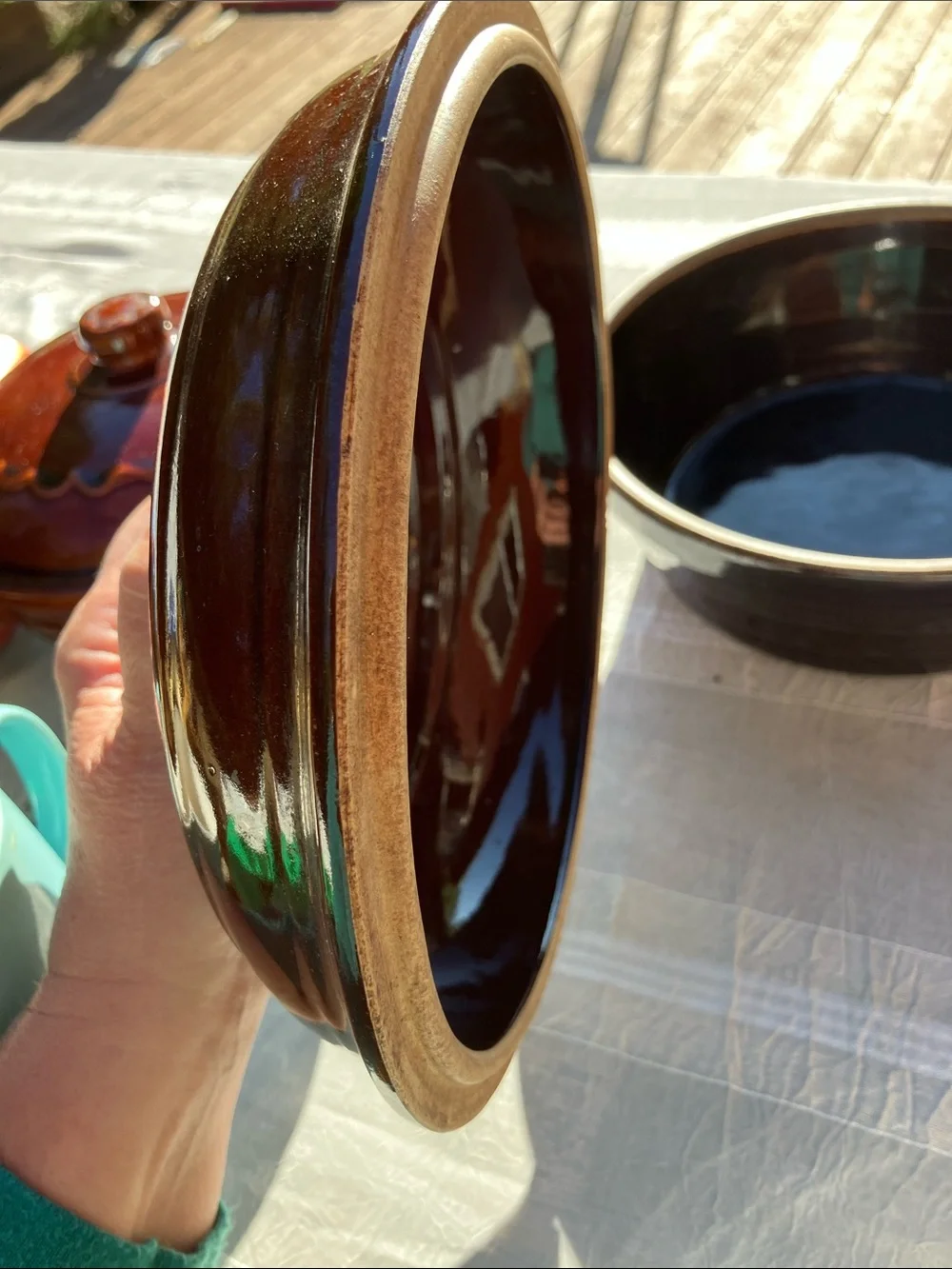 Mcm stoneware heavy brown glazed Dutch oven roaster with lid